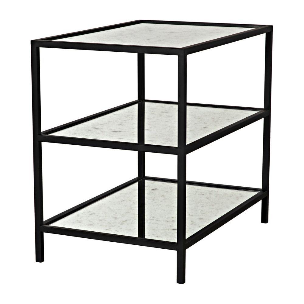 3 Tier Side Table with Antiqued Mirror, Black Iron by NOIR