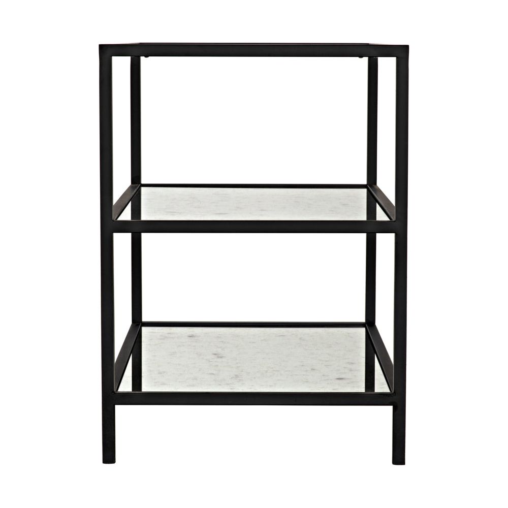 3 Tier Side Table with Antiqued Mirror, Black Iron by NOIR