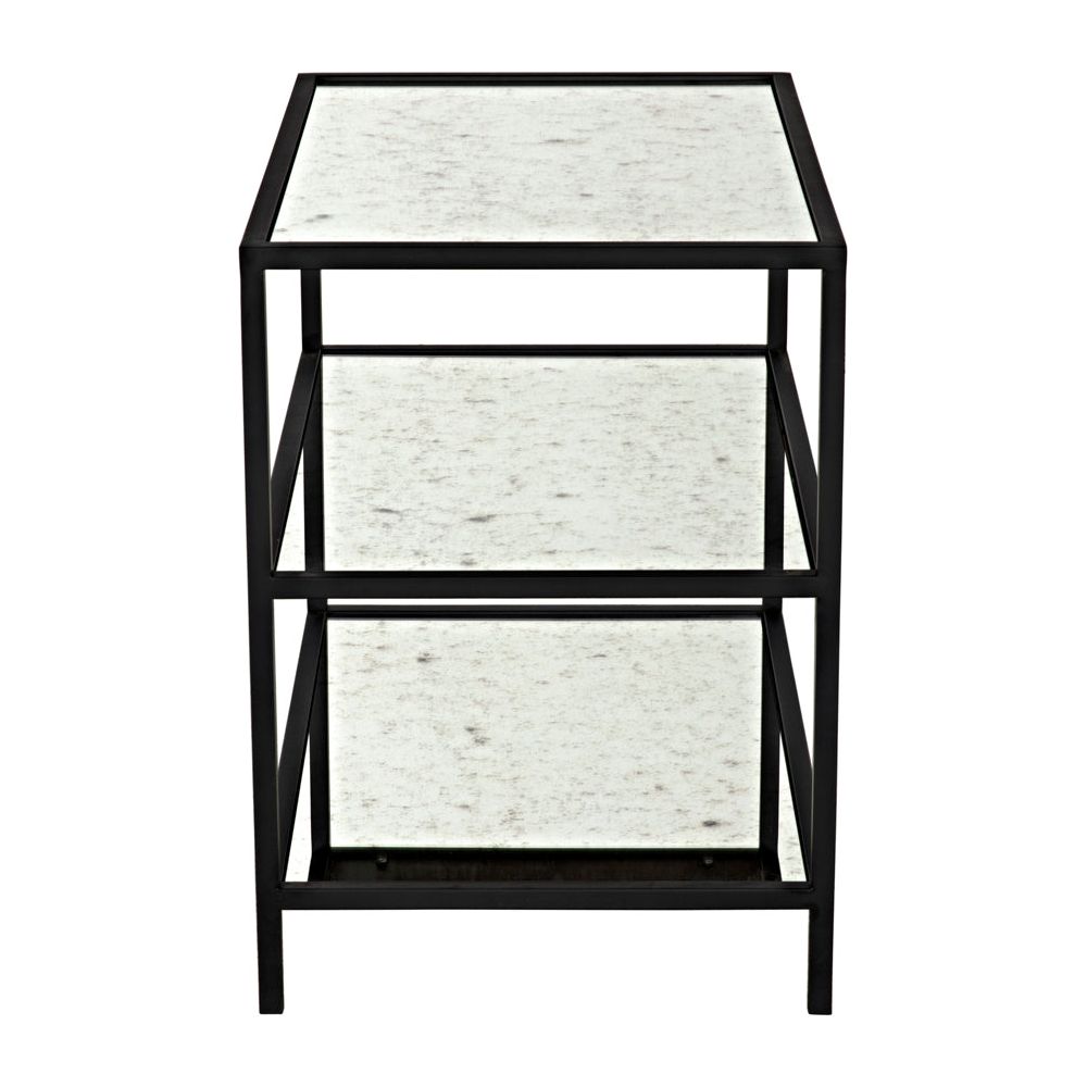 3 Tier Side Table with Antiqued Mirror, Black Iron by NOIR