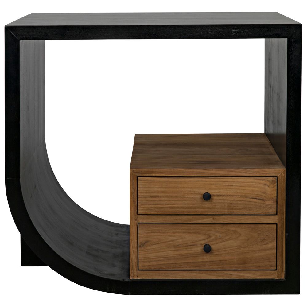 Burton Side Table, Left, Hand Rubbed Black and Teak by NOIR