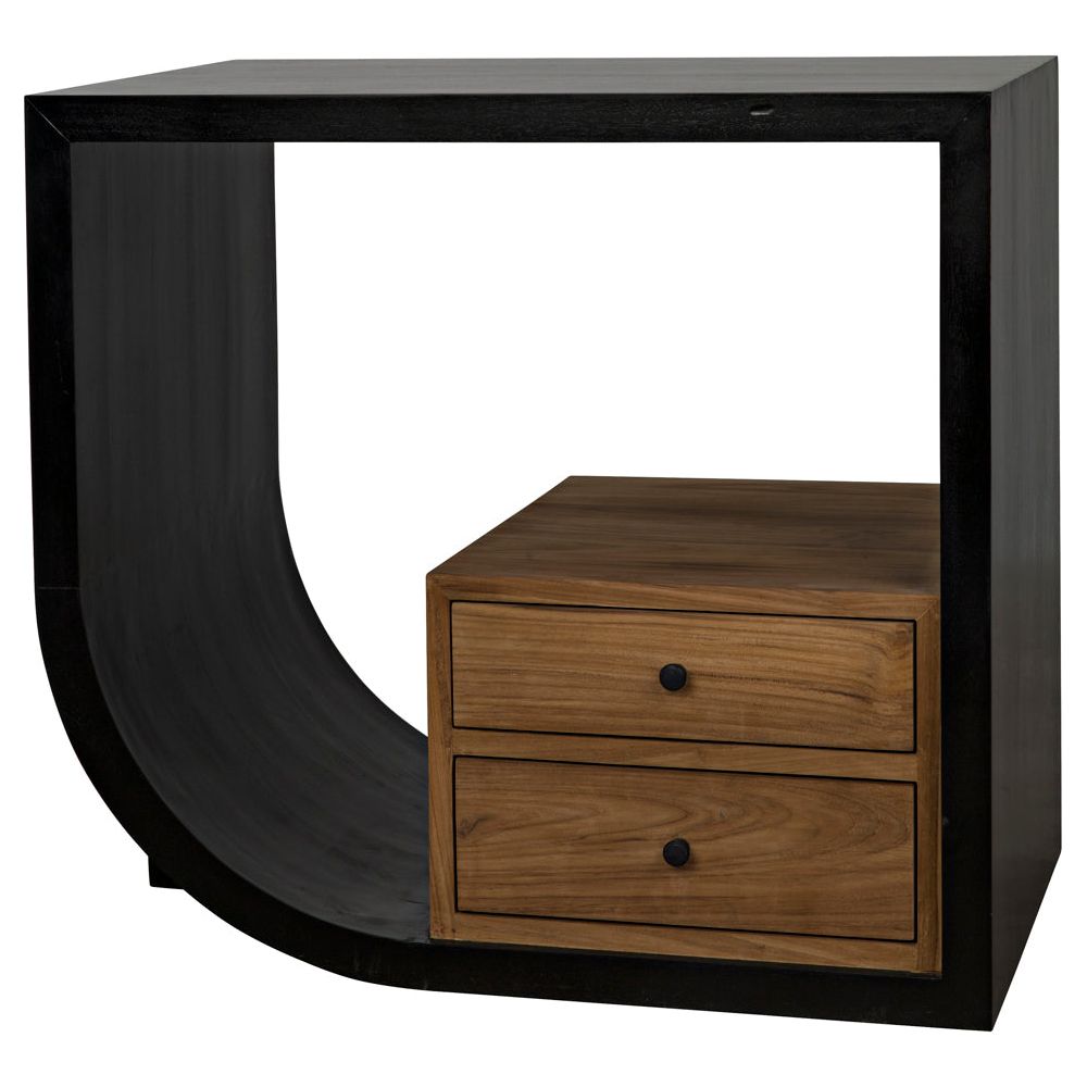 Burton Side Table, Left, Hand Rubbed Black and Teak by NOIR