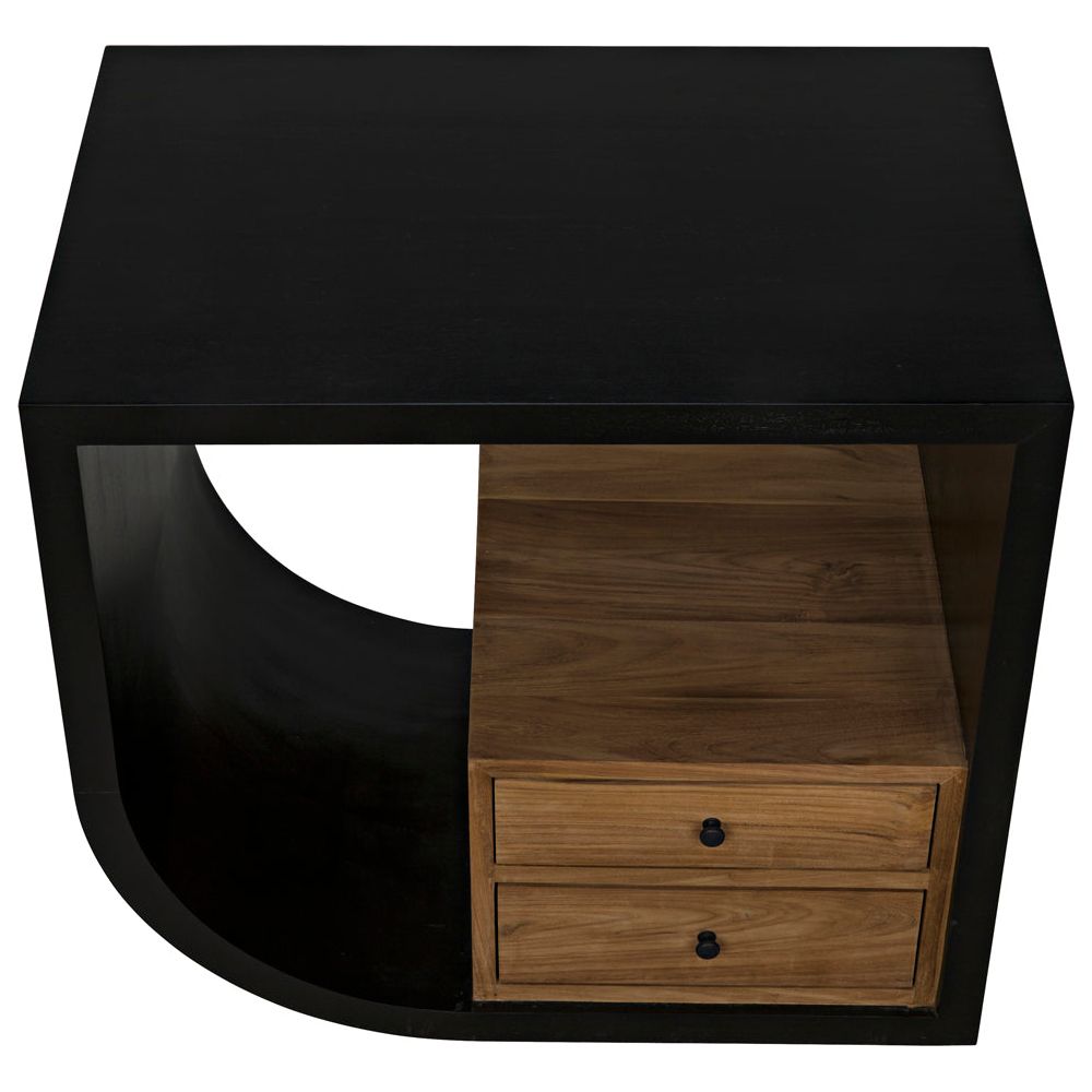 Burton Side Table, Left, Hand Rubbed Black and Teak by NOIR