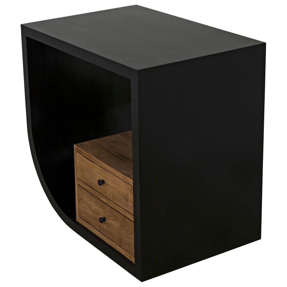 Burton Side Table, Left, Hand Rubbed Black and Teak by NOIR