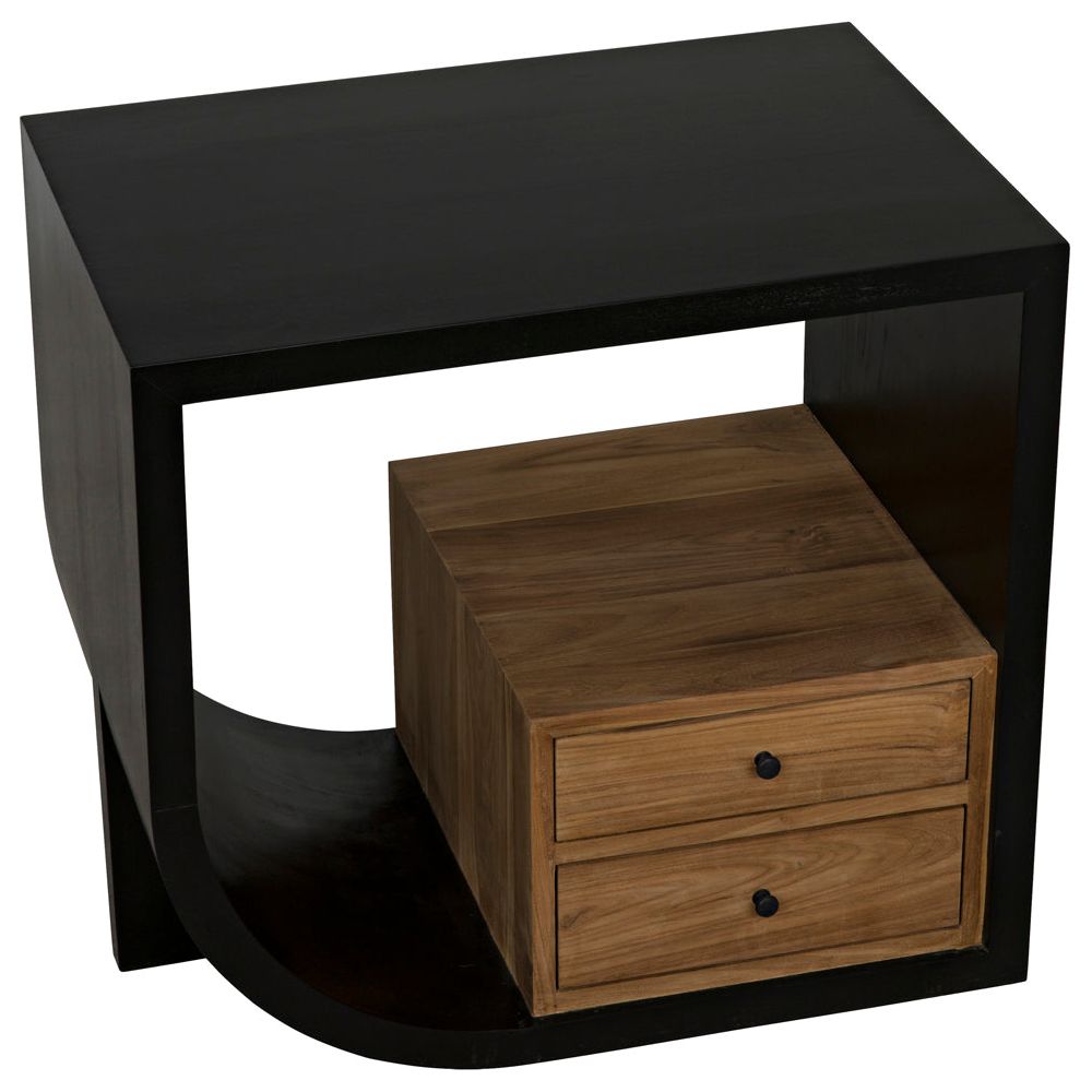 Burton Side Table, Left, Hand Rubbed Black and Teak by NOIR