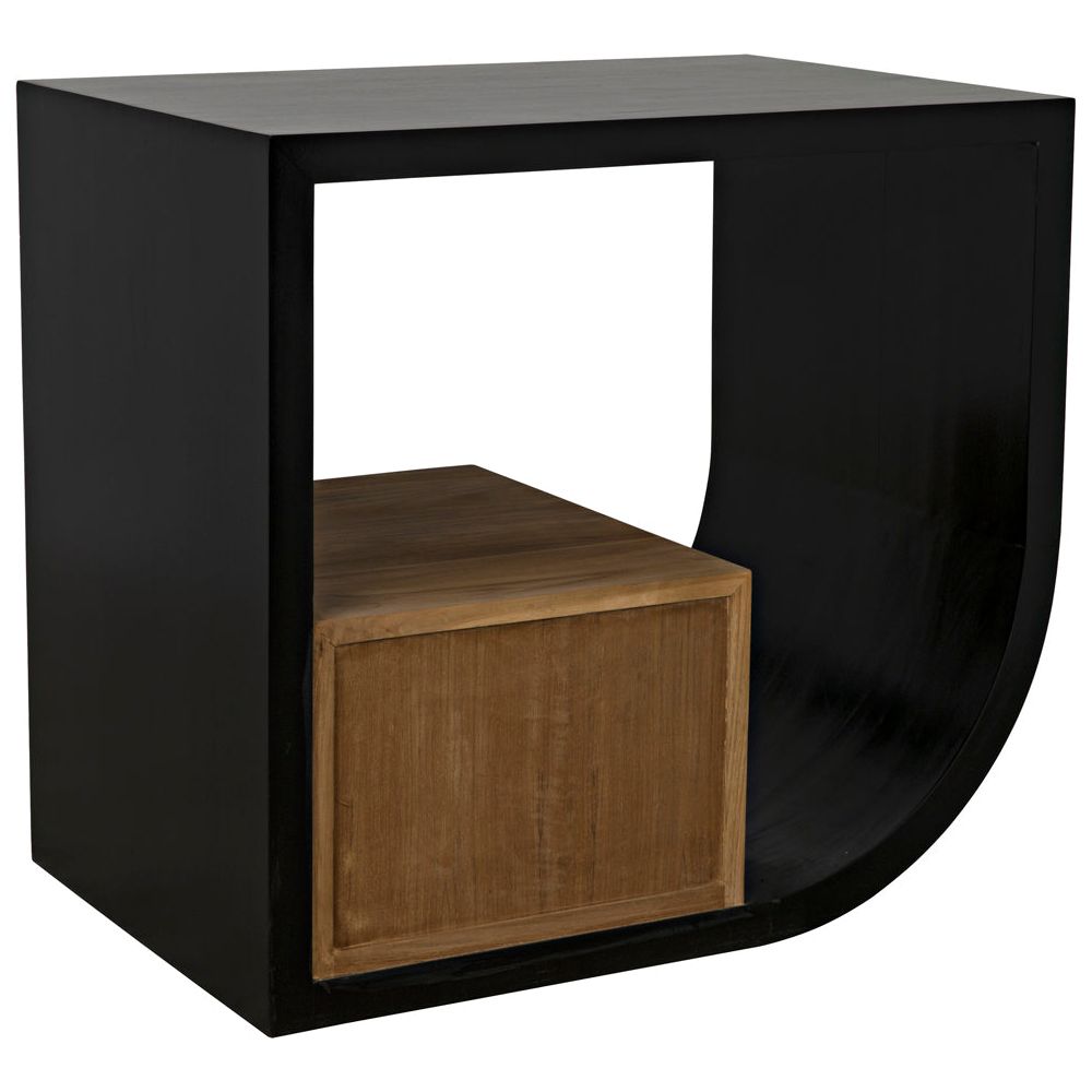 Burton Side Table, Left, Hand Rubbed Black and Teak by NOIR