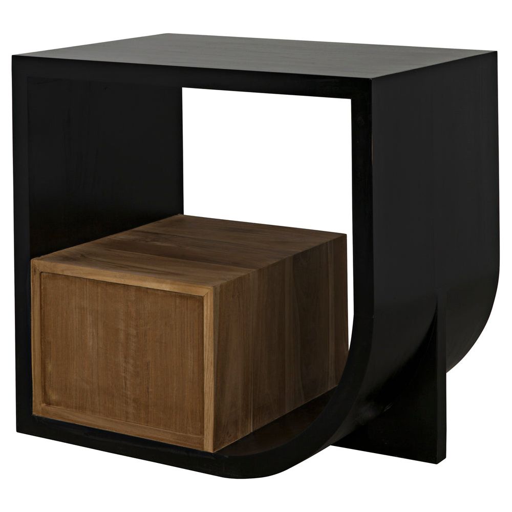 Burton Side Table, Left, Hand Rubbed Black and Teak by NOIR