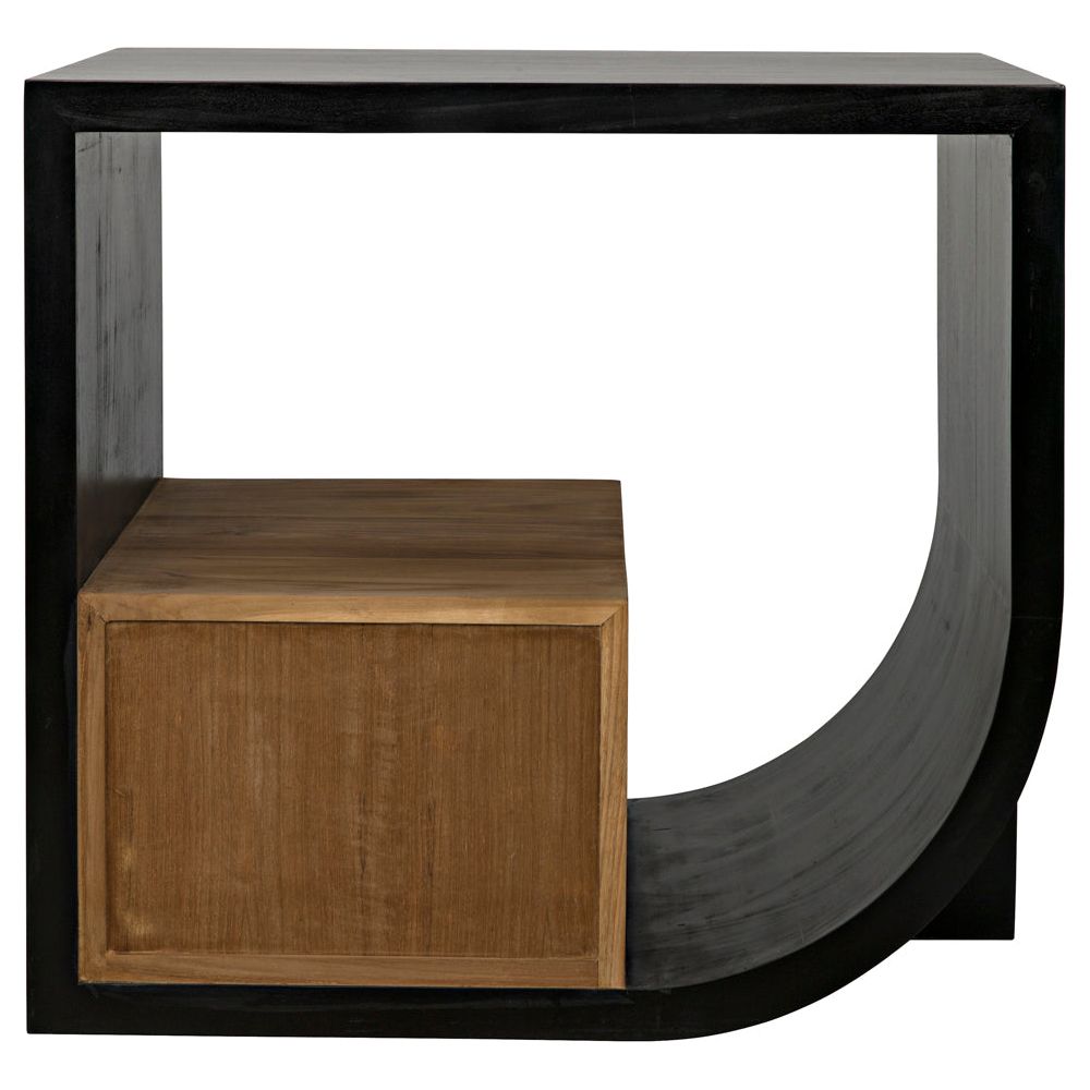 Burton Side Table, Left, Hand Rubbed Black and Teak by NOIR