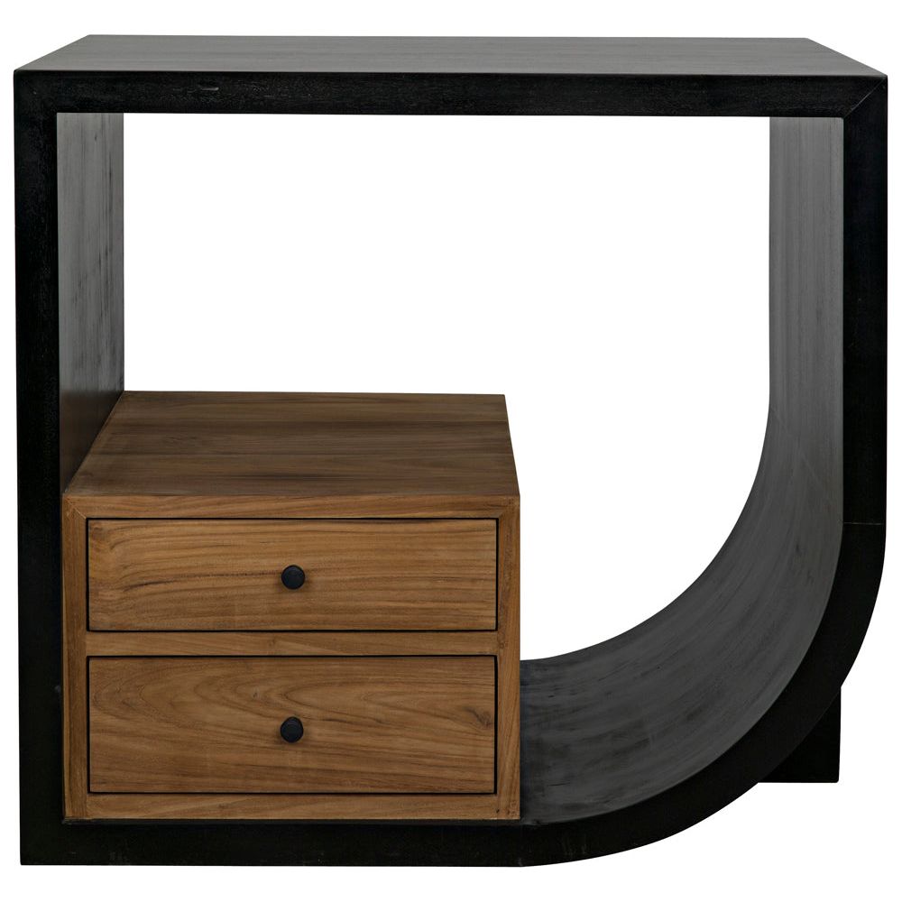 Burton Side Table, Right, Hand Rubbed Black and Teak by NOIR
