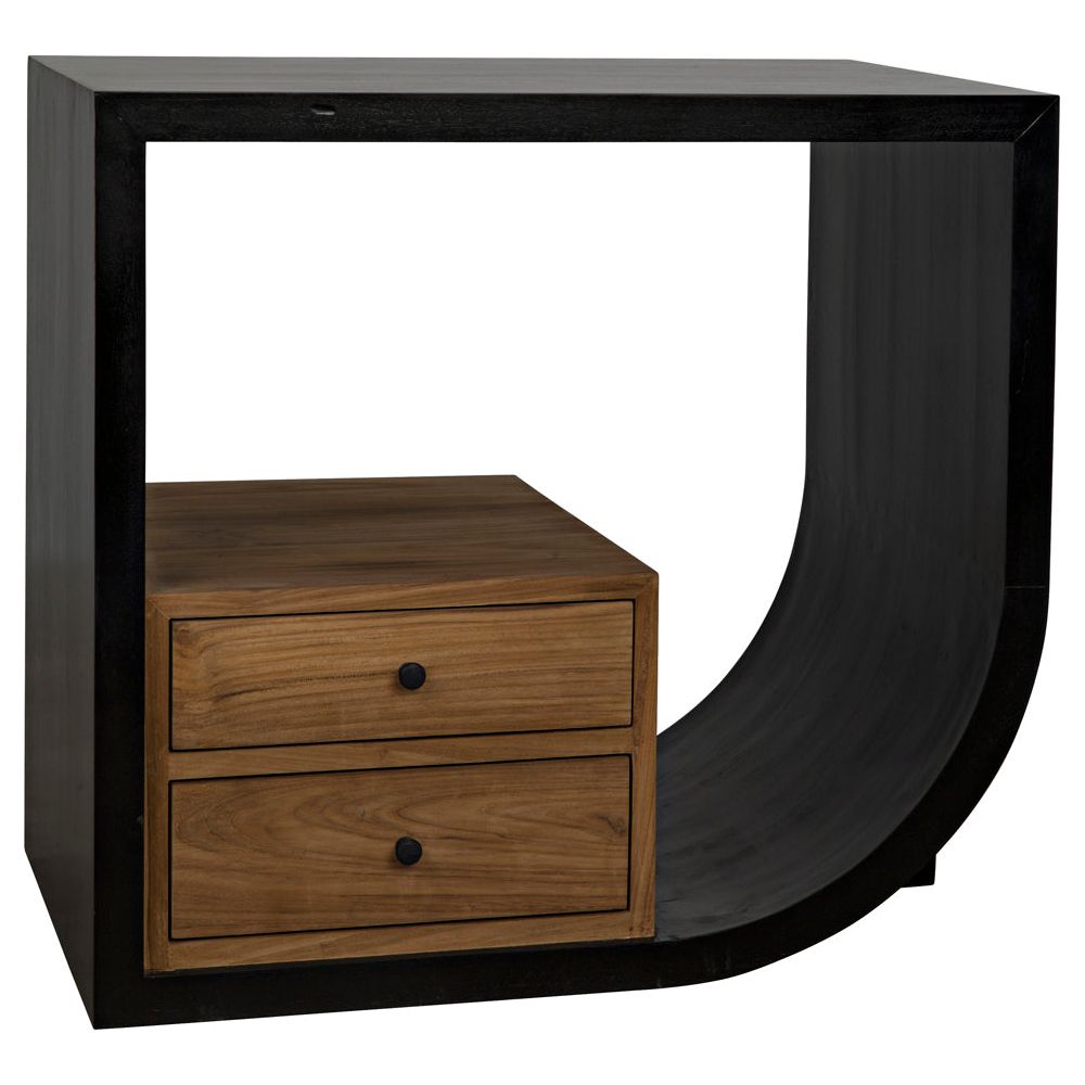 Burton Side Table, Right, Hand Rubbed Black and Teak by NOIR