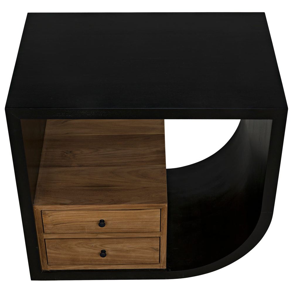 Burton Side Table, Right, Hand Rubbed Black and Teak by NOIR