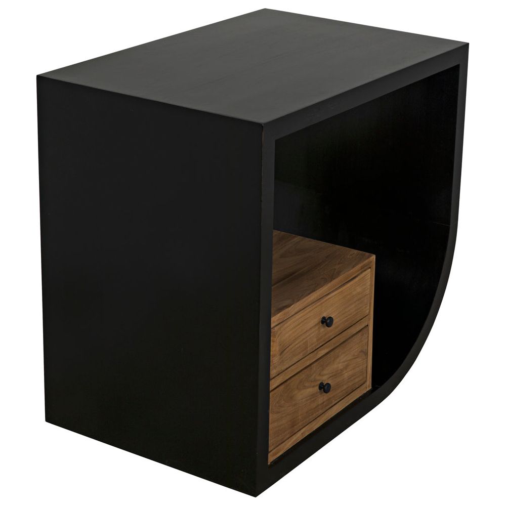 Burton Side Table, Right, Hand Rubbed Black and Teak by NOIR