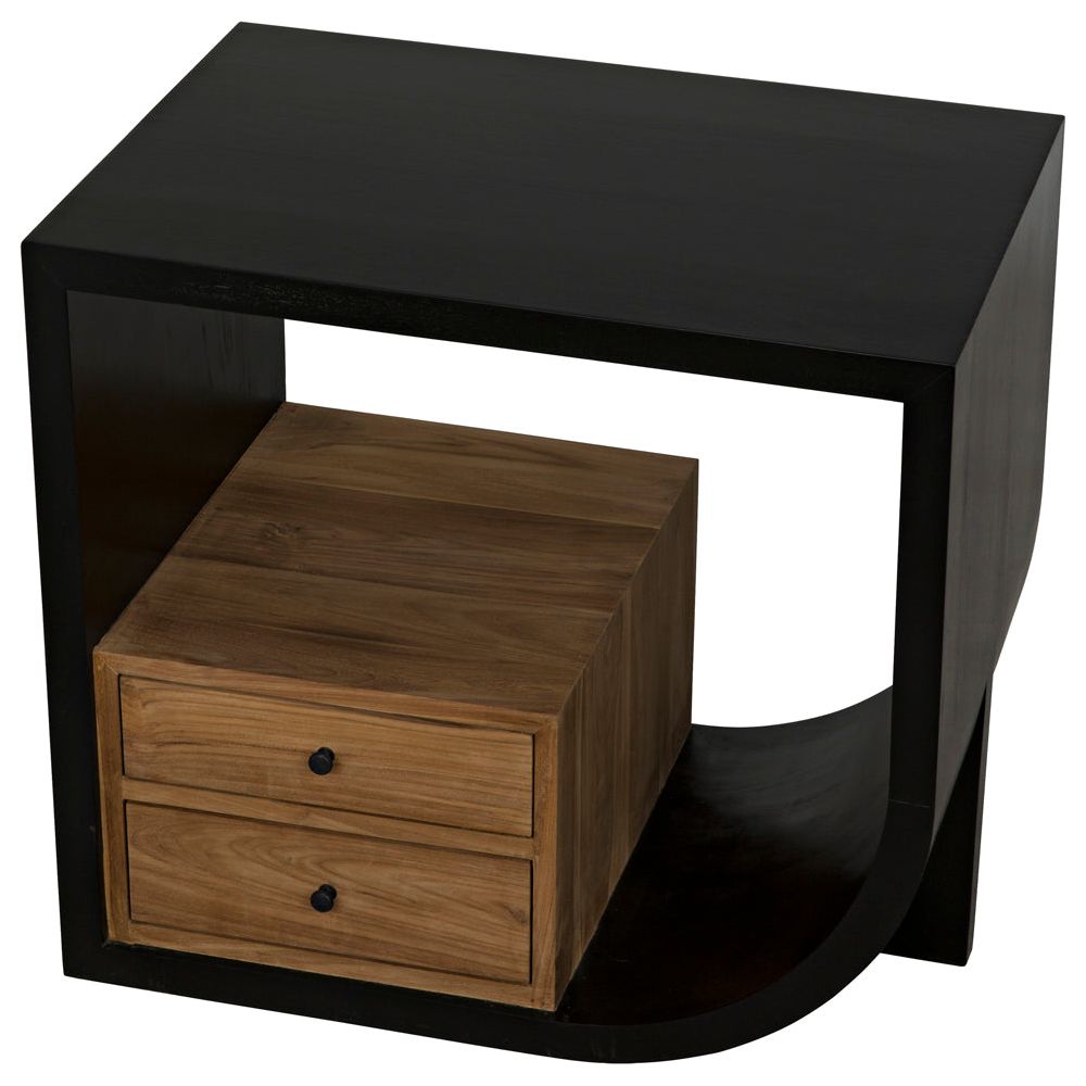 Burton Side Table, Right, Hand Rubbed Black and Teak by NOIR