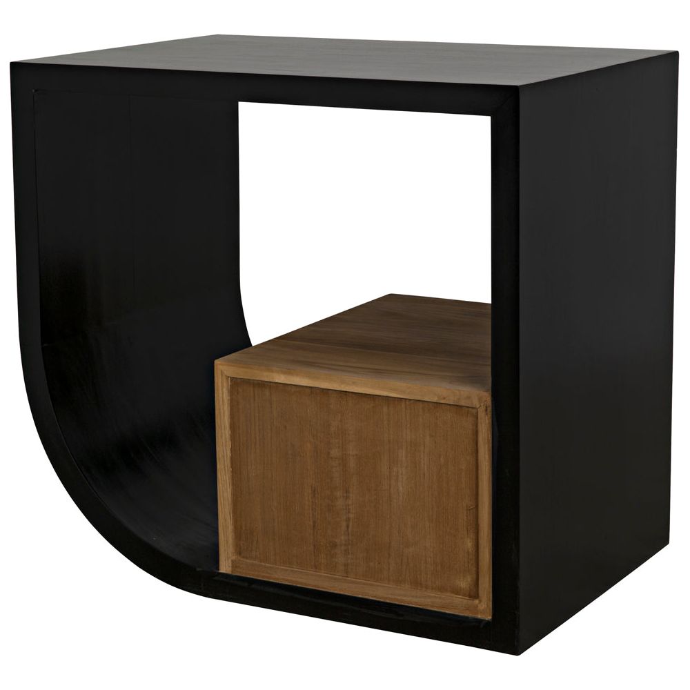 Burton Side Table, Right, Hand Rubbed Black and Teak by NOIR