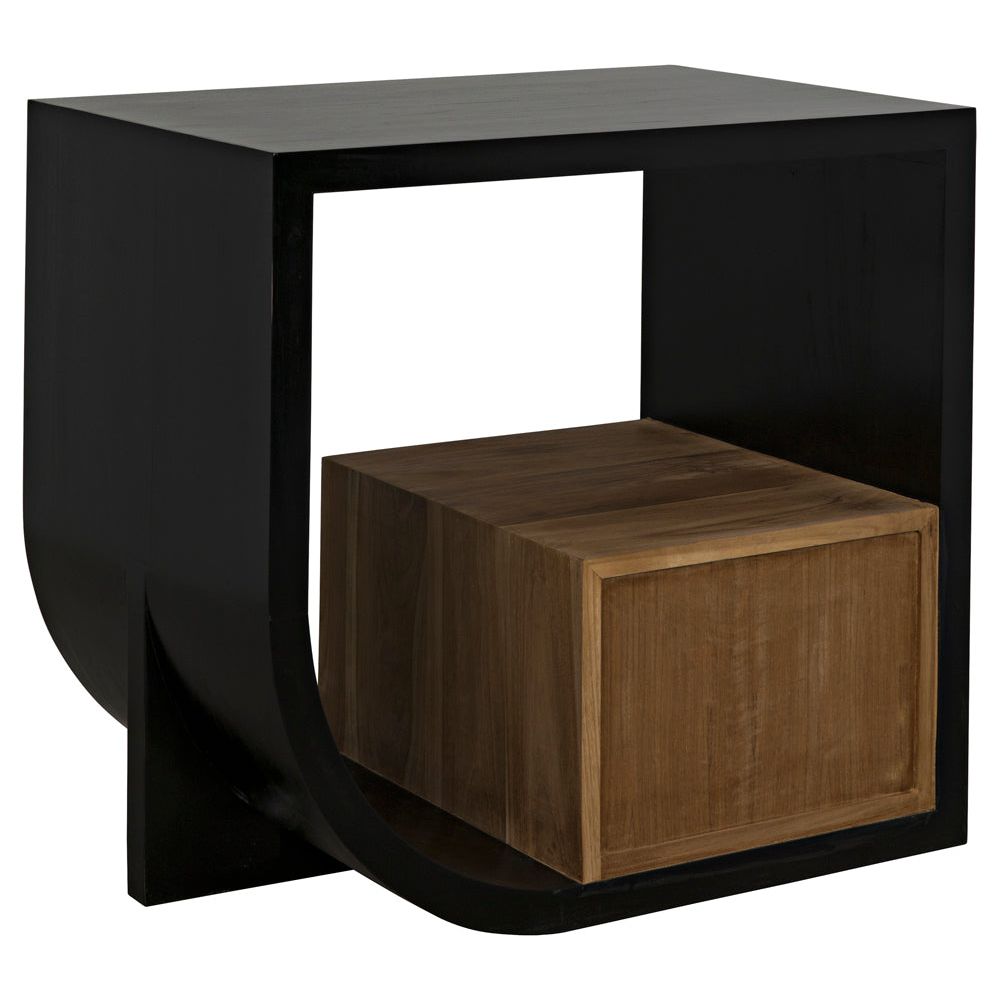 Burton Side Table, Right, Hand Rubbed Black and Teak by NOIR