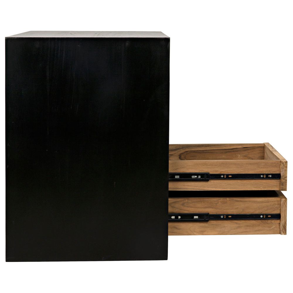 Burton Side Table, Right, Hand Rubbed Black and Teak by NOIR