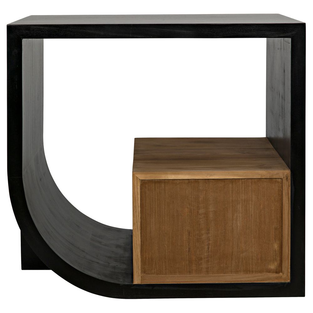 Burton Side Table, Right, Hand Rubbed Black and Teak by NOIR