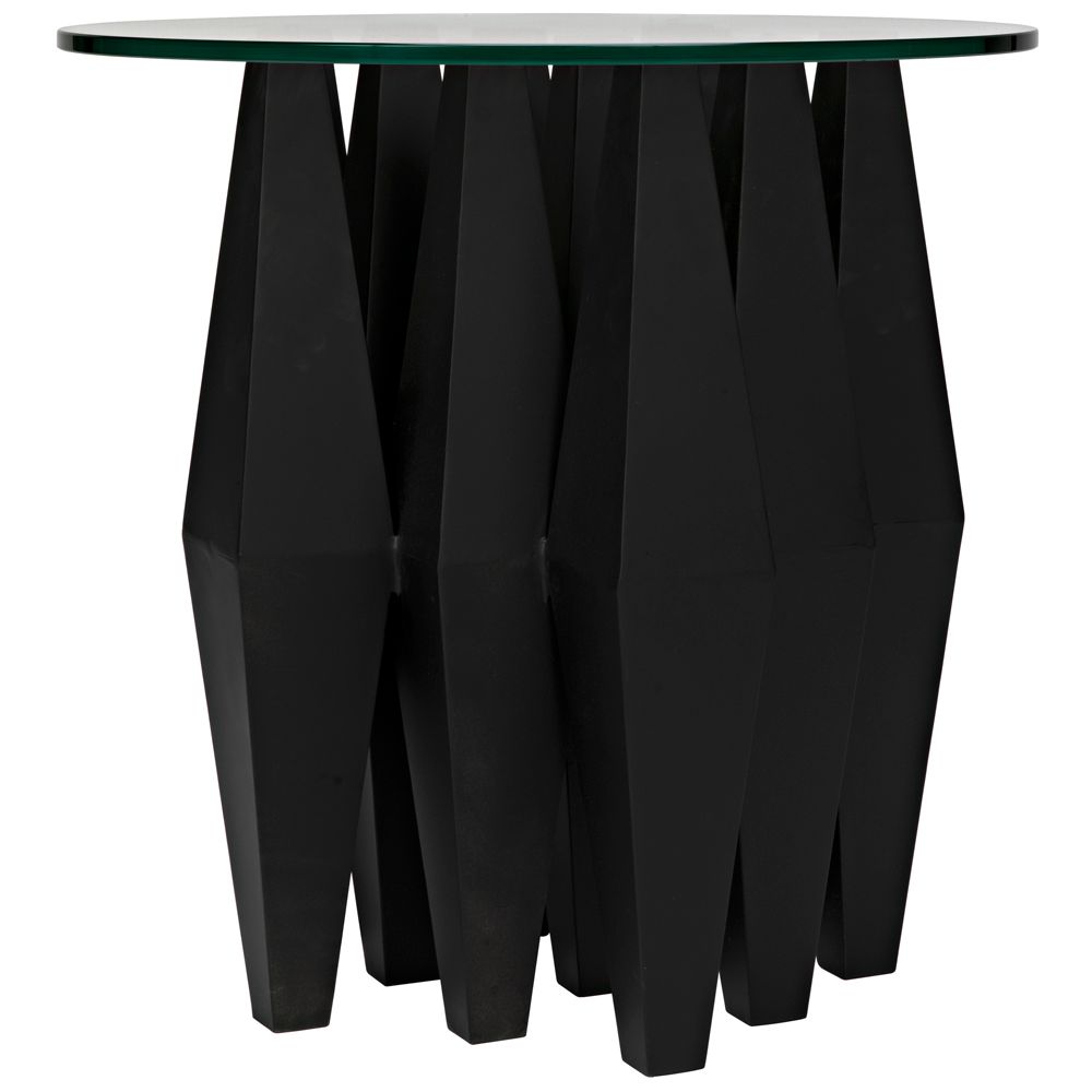 Soldier Side Table, Black Iron with Glass Top by NOIR