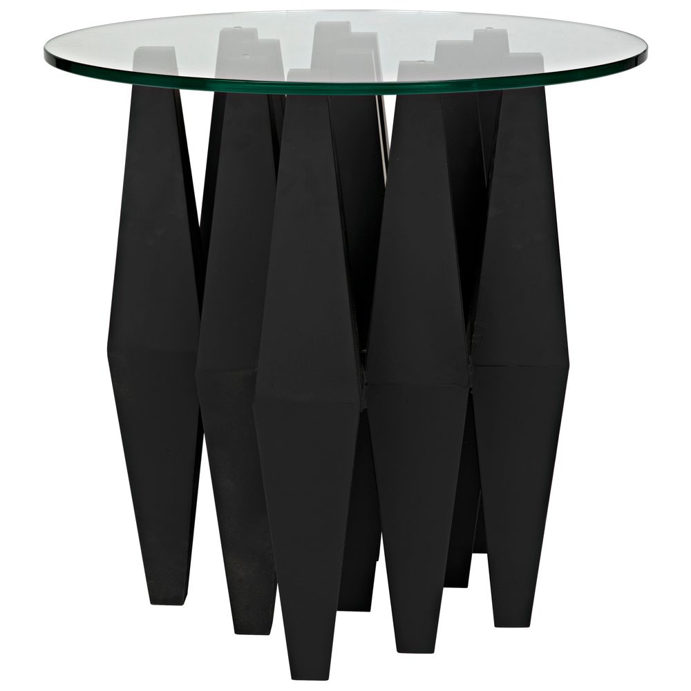 Soldier Side Table, Black Iron with Glass Top by NOIR
