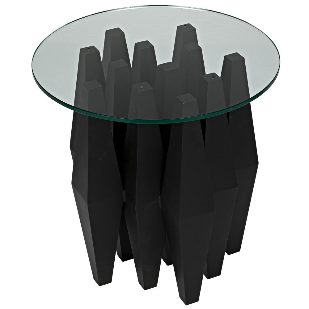Soldier Side Table, Black Iron with Glass Top by NOIR