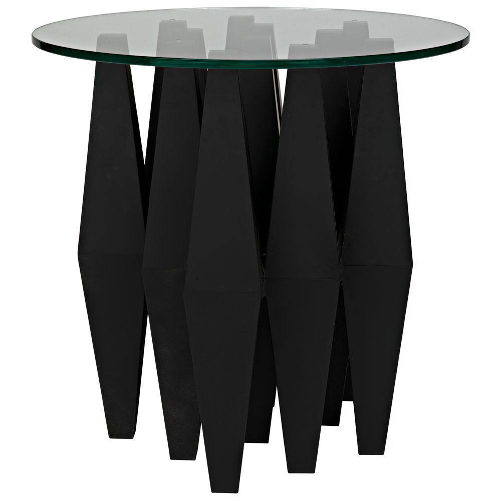 Soldier Side Table, Black Iron with Glass Top by NOIR