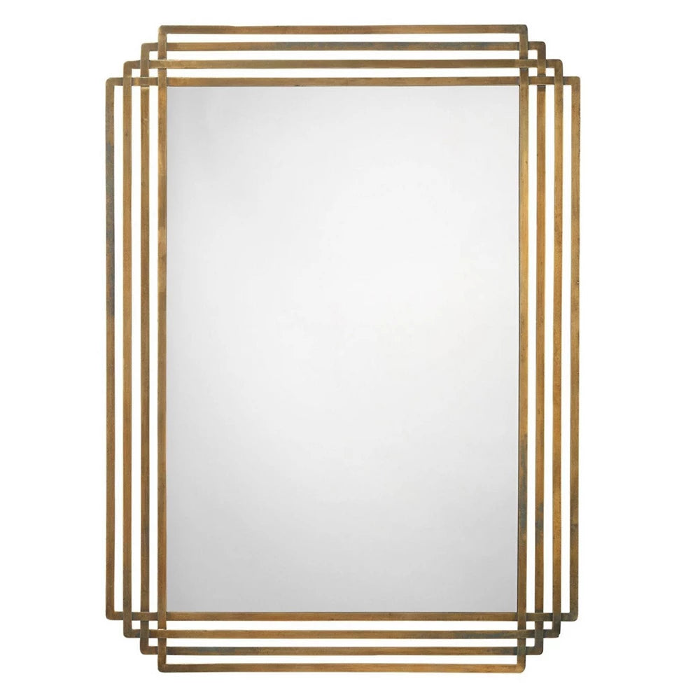 Serai Metal Rectangle Wall Mirror, Antique Brass