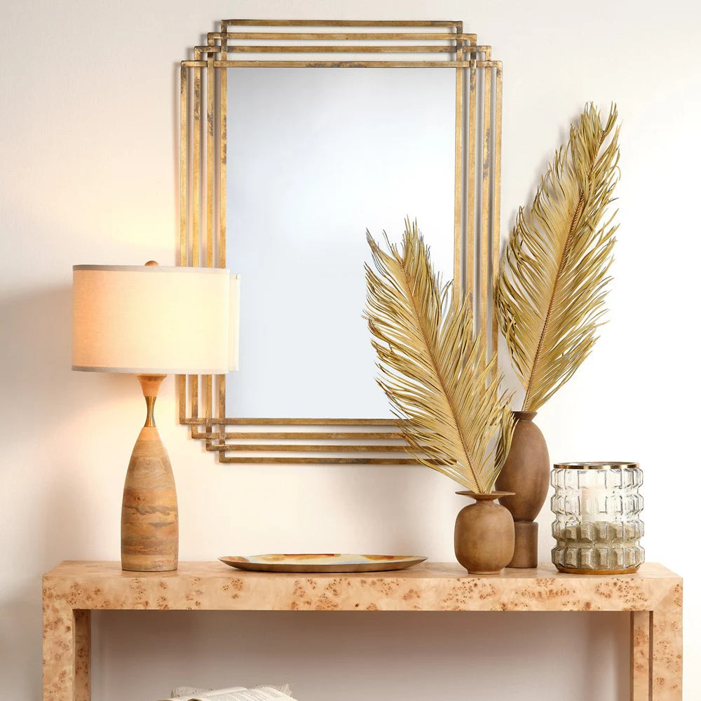 Serai Metal Rectangle Wall Mirror, Antique Brass