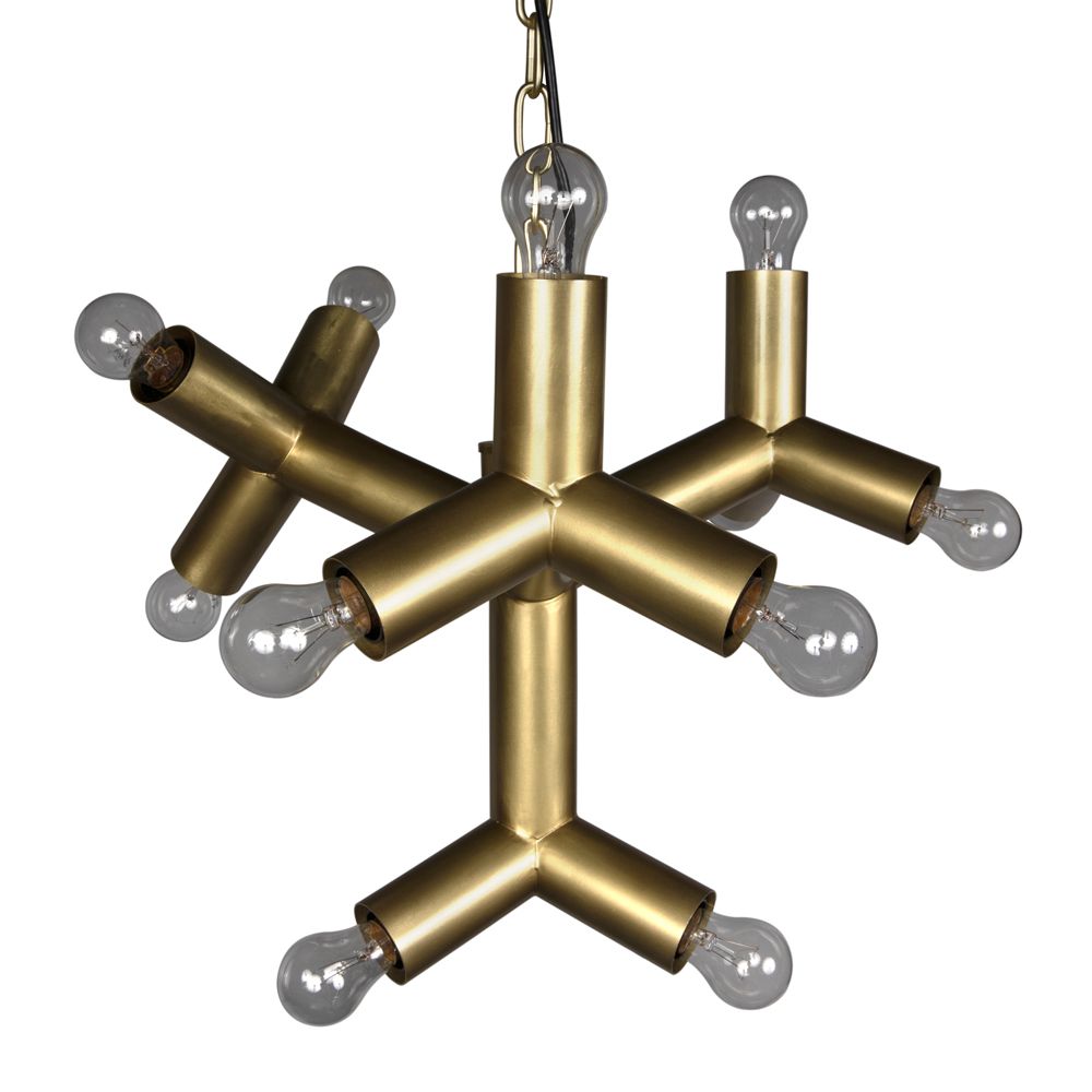 Snow Flake Chandelier, Metal with Brass Finish by NOIR