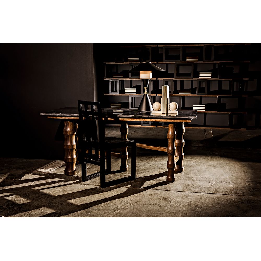 Lucia Table Lamp, Black Iron with Mb Detail by NOIR