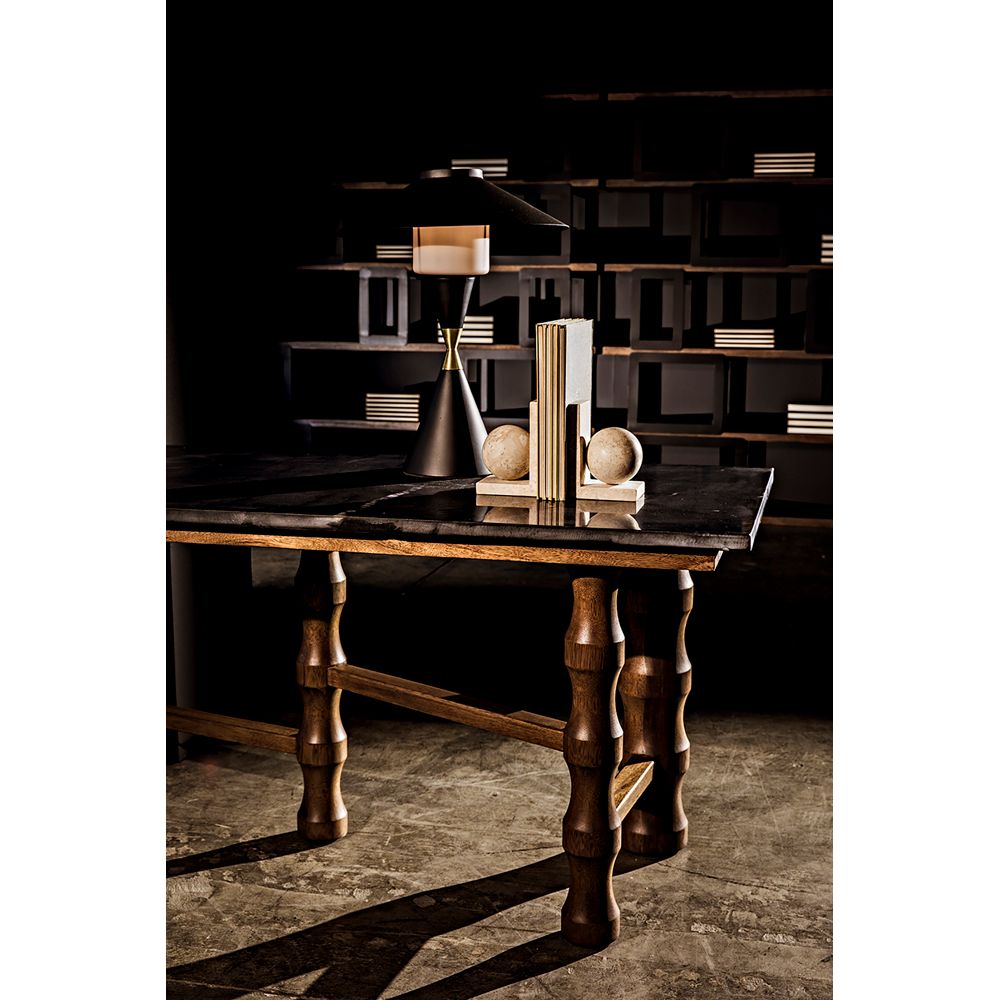 Lucia Table Lamp, Black Iron with Mb Detail by NOIR