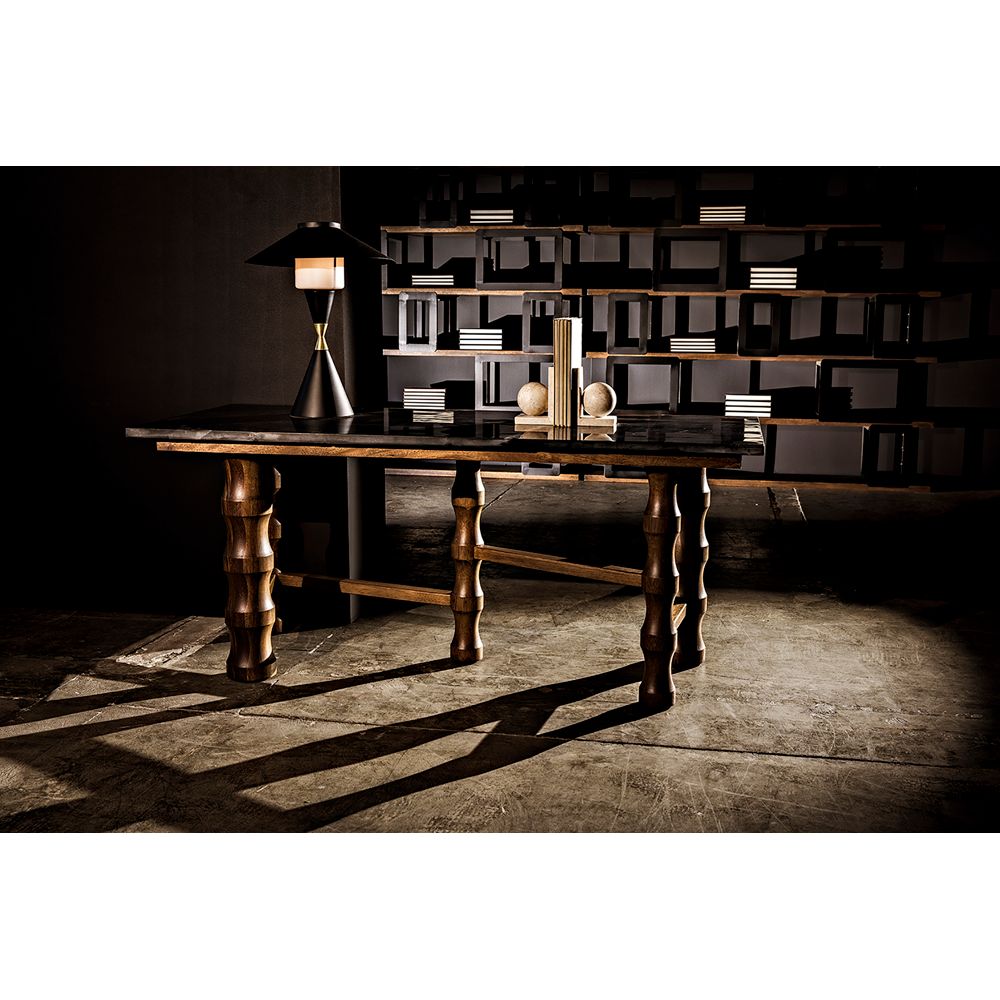 Lucia Table Lamp, Black Iron with Mb Detail by NOIR