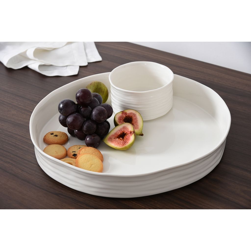 Le Blanc Porcelain Round Platter by Pampa Bay
