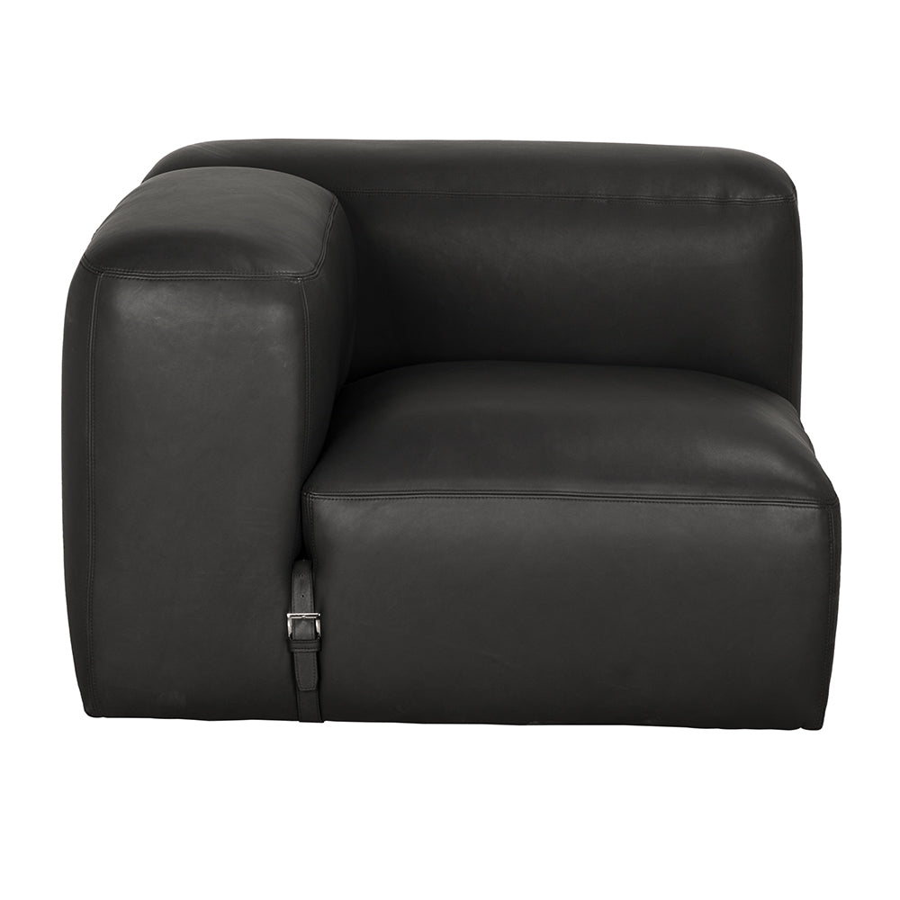 Augustus Modular Sofa, Left Corner, Santosa Matte Black Leather by NOIR