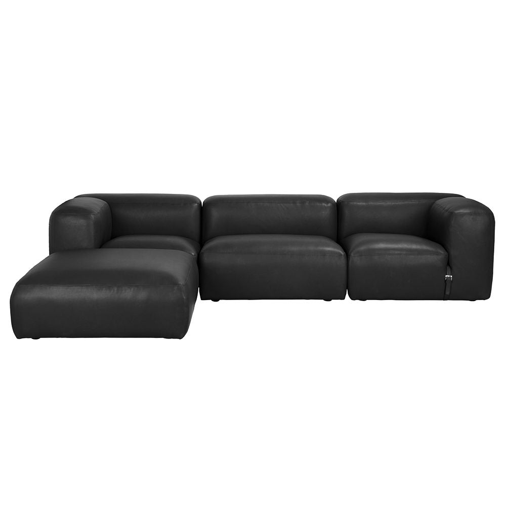 Augustus Modular Sofa, Left Corner, Santosa Matte Black Leather by NOIR