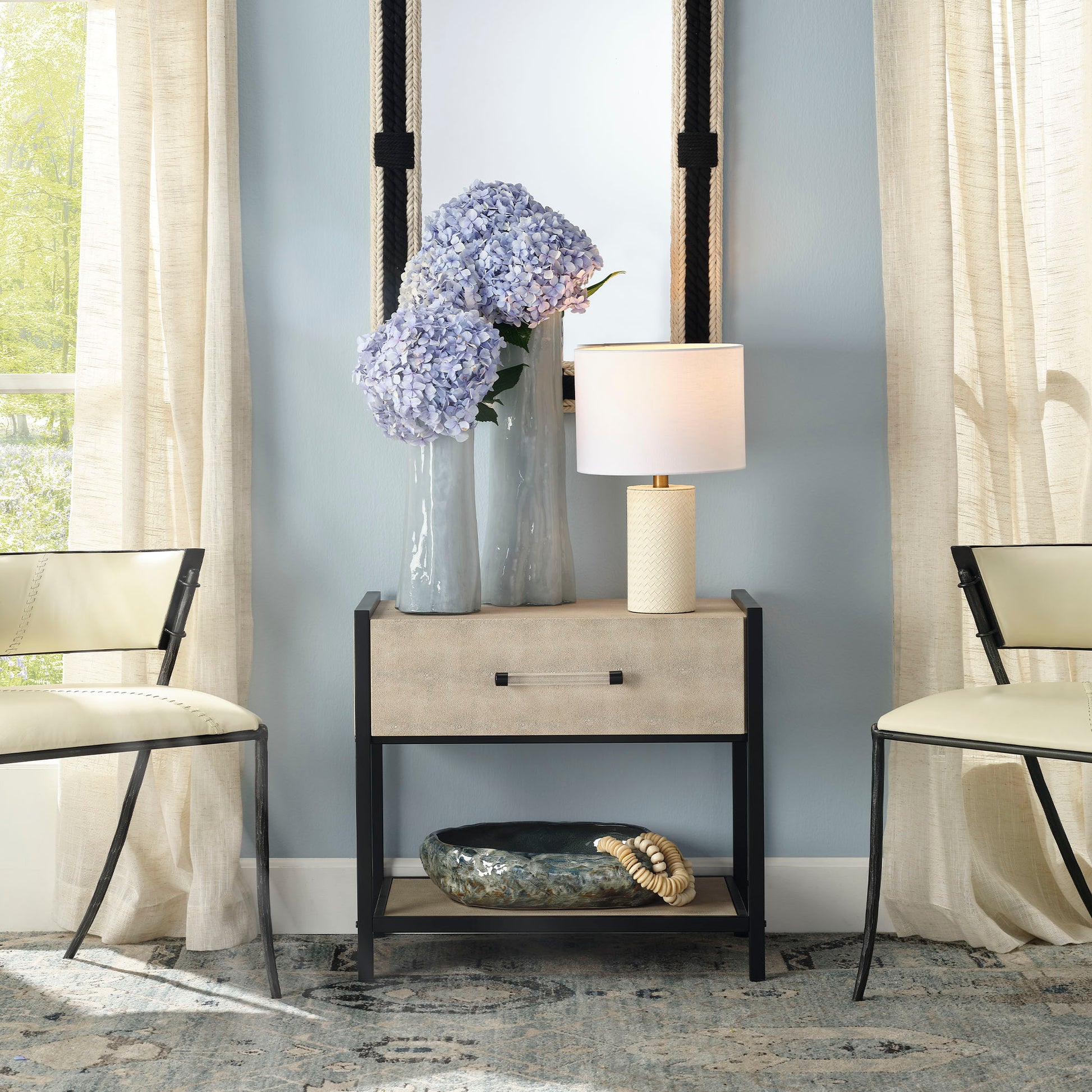 Cassius Faux Shagreen 1-Drawer Side Table, Taupe by Jamie Young