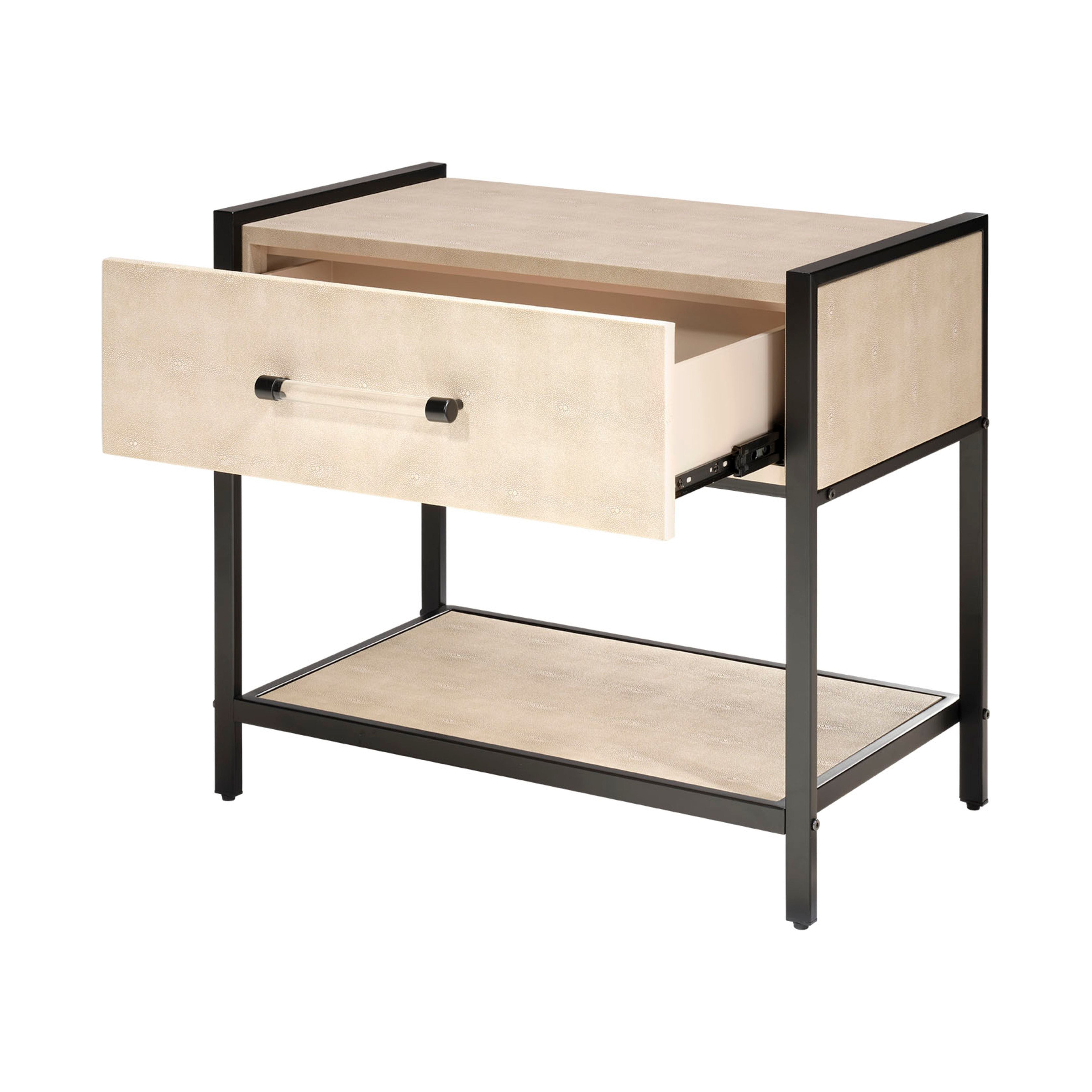 Cassius Faux Shagreen 1-Drawer Side Table, Taupe by Jamie Young