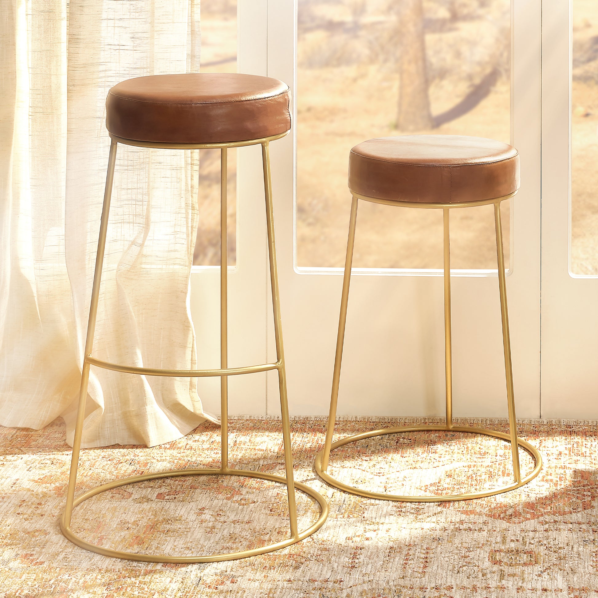 Henry Round Leather Counter Stool by Jamie Young