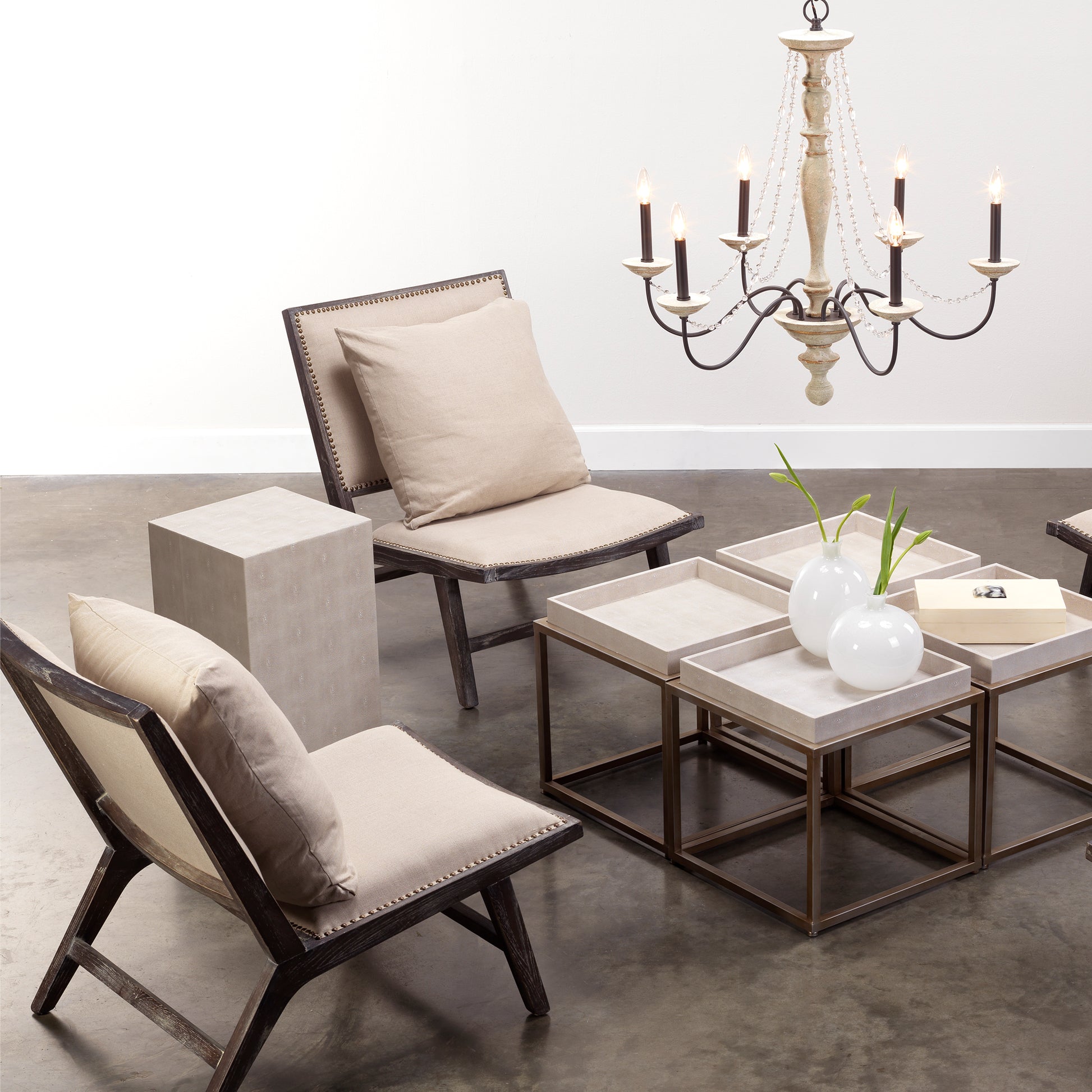 Structure Faux-Shagreen Square Side Table, Cream by Jamie Young