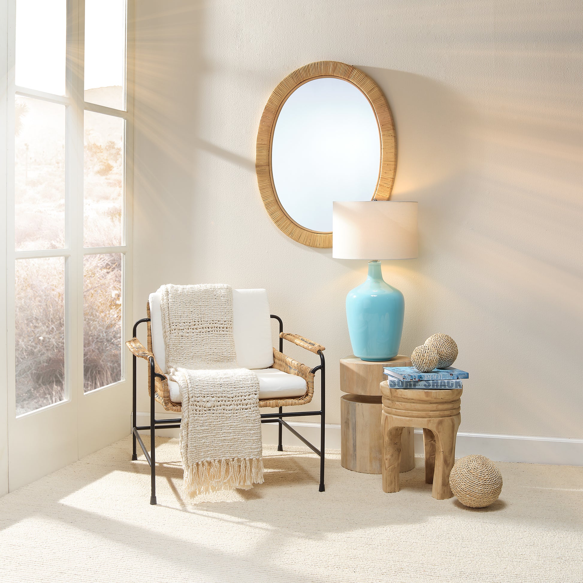 Aloha Rattan Oval Mirror by Jamie Young