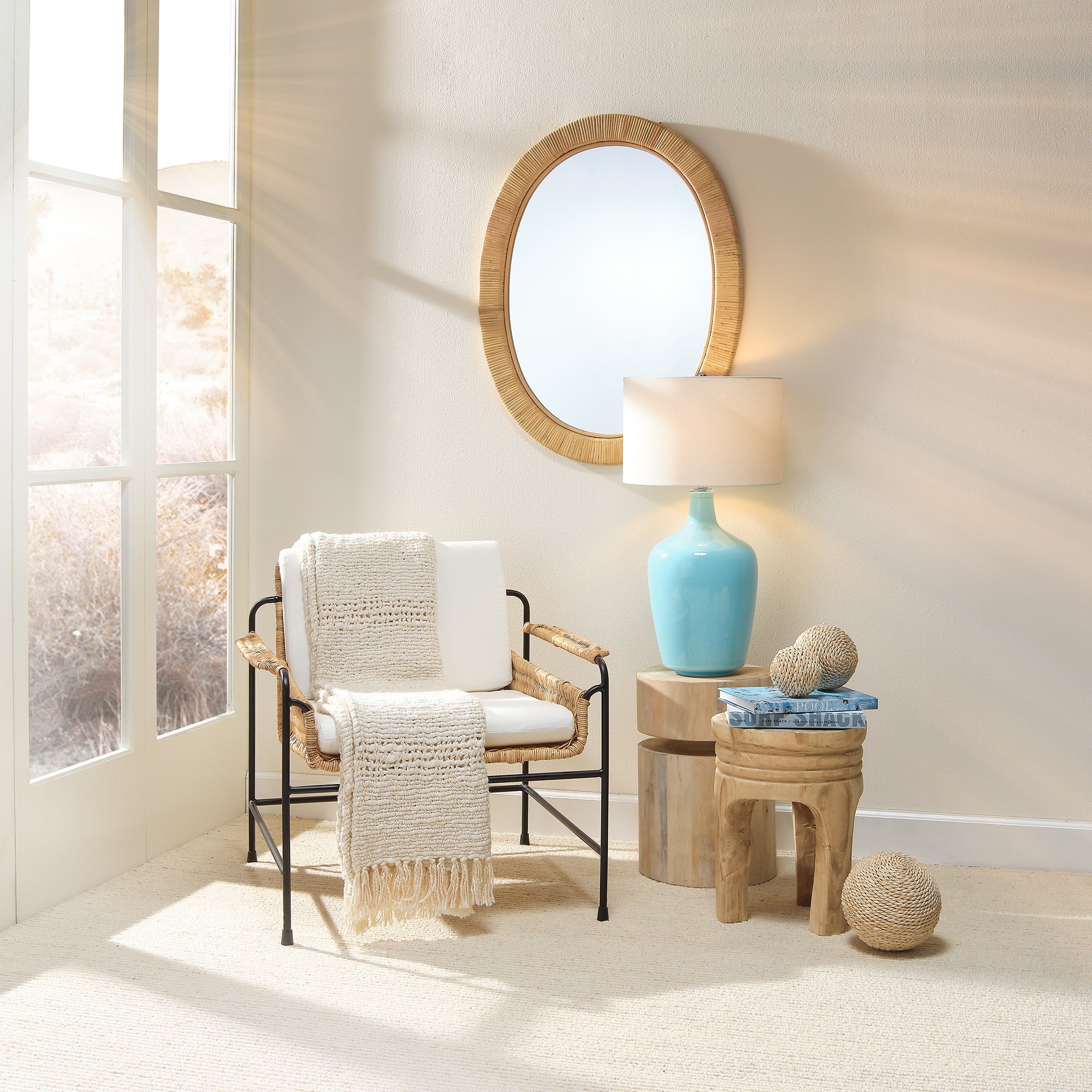 Aloha Rattan Oval Mirror by Jamie Young