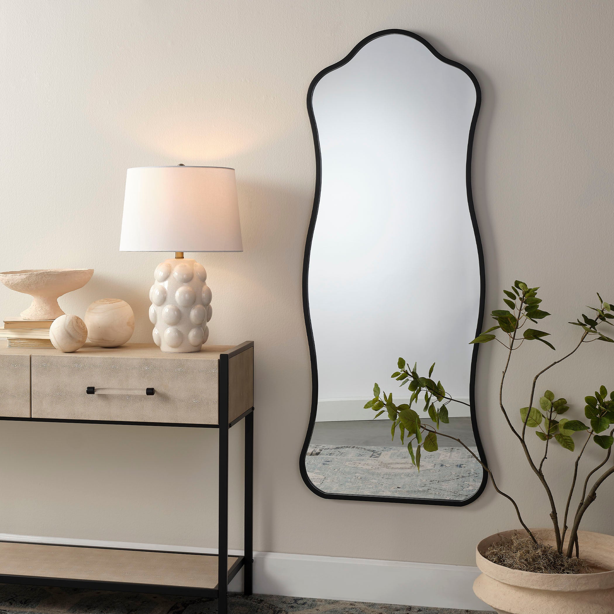 Aurora Wavy Iron Floor Mirror by Jamie Young
