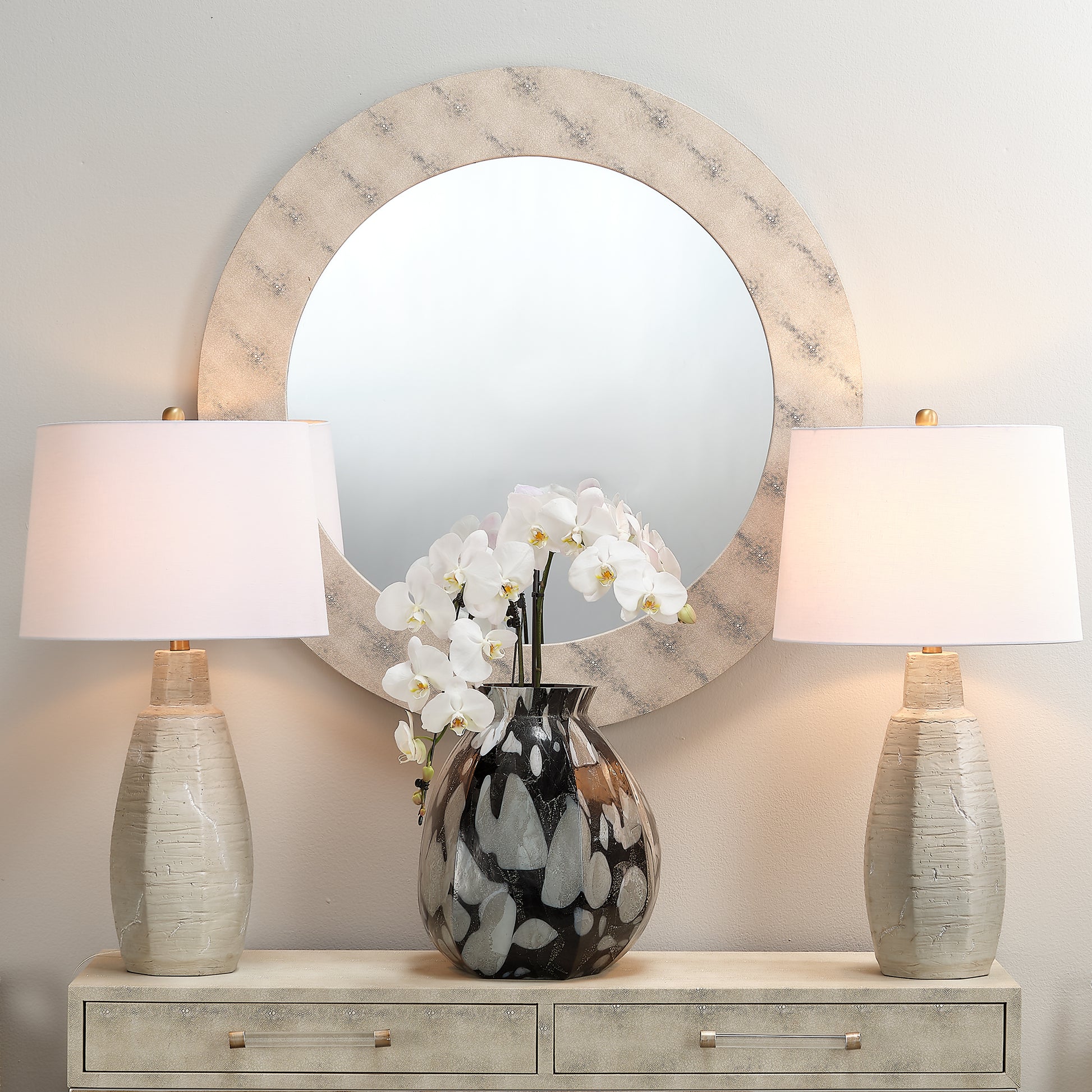 Chester Shagreen Round Mirror by Jamie Young