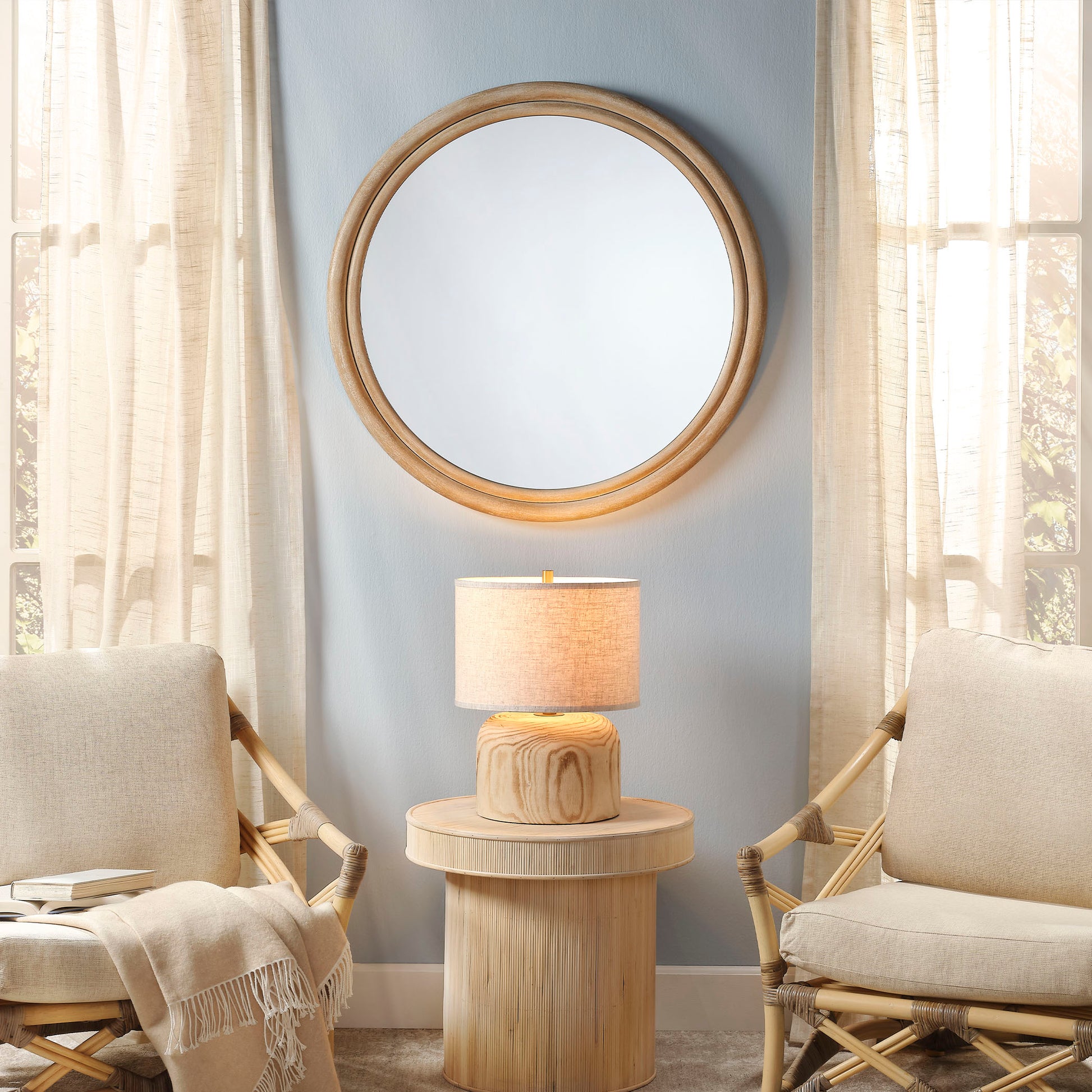Riley Wood Round Wall Mirror by Jamie Young