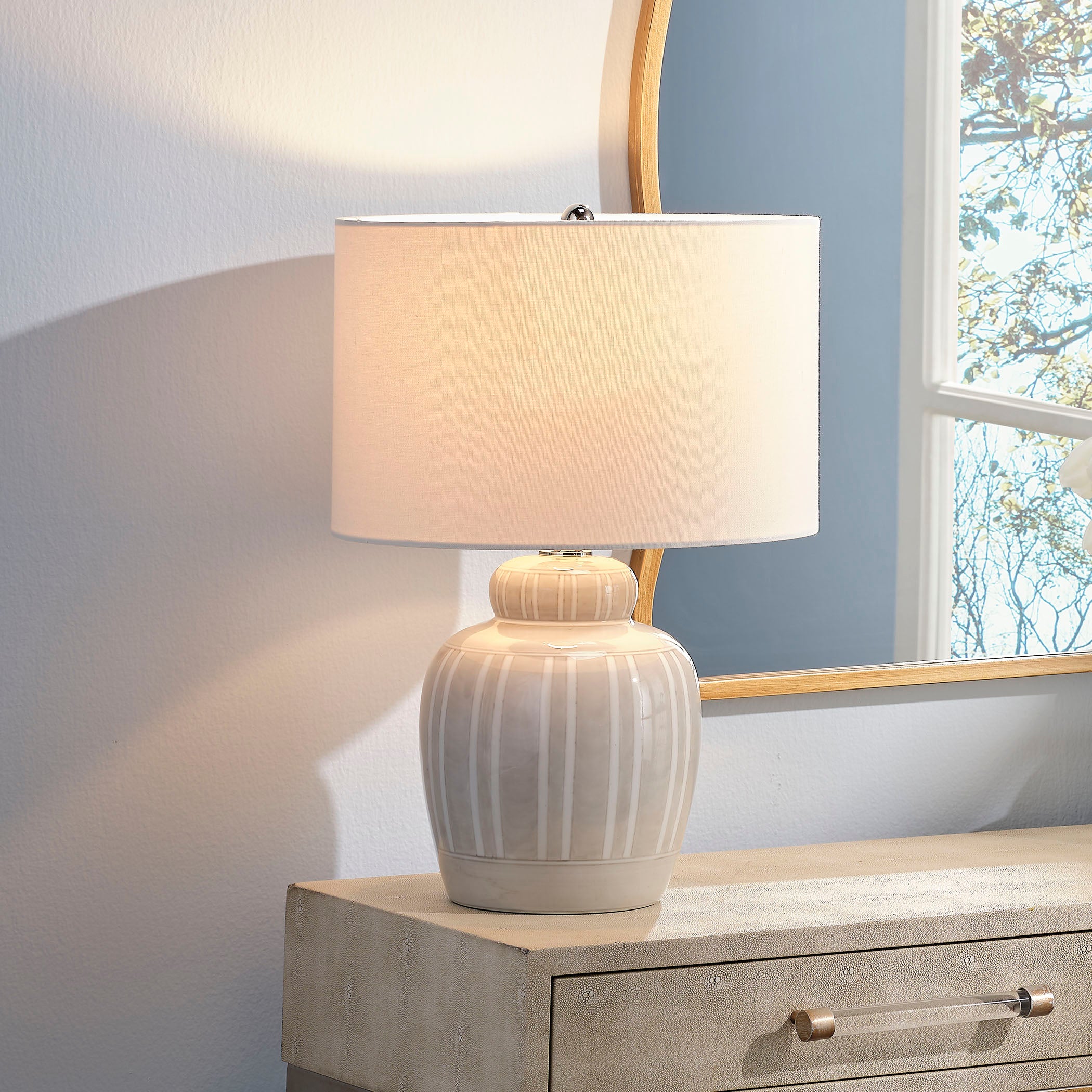 Arthur Ceramic Table Lamp with Linen Shade by Jamie Young