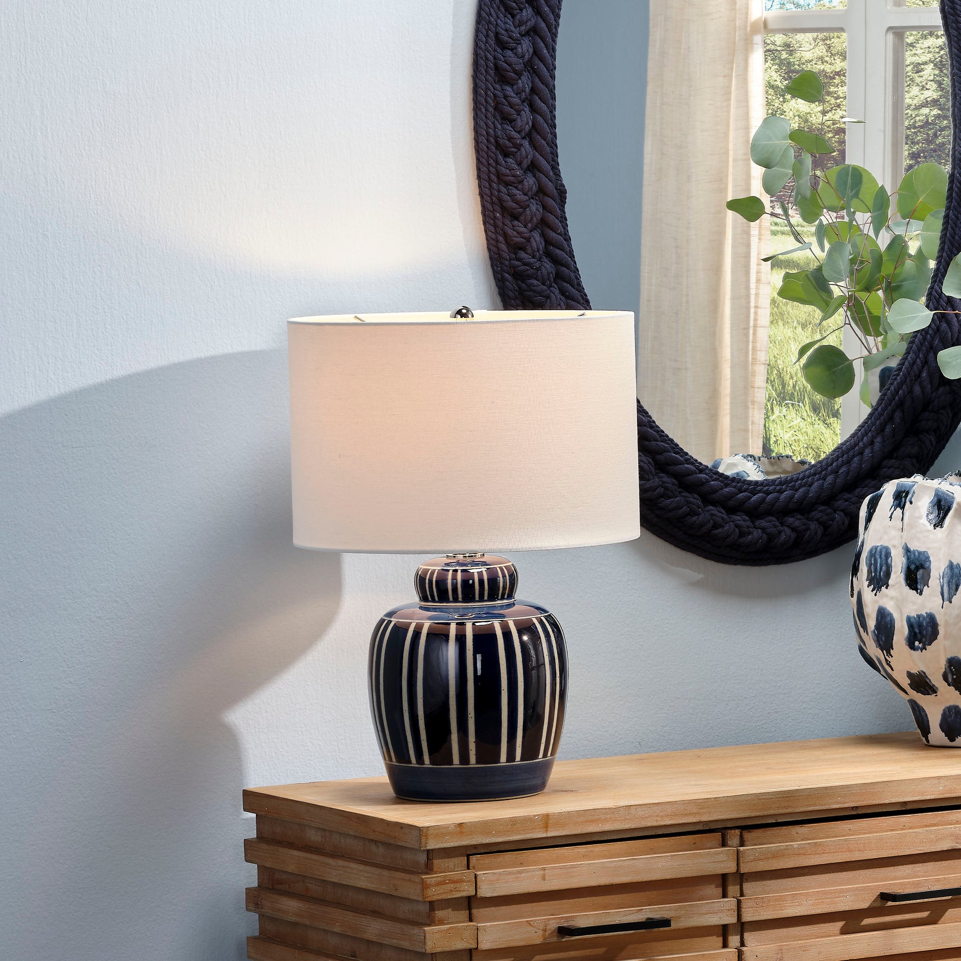Arthur Ceramic Table Lamp with Linen Shade by Jamie Young