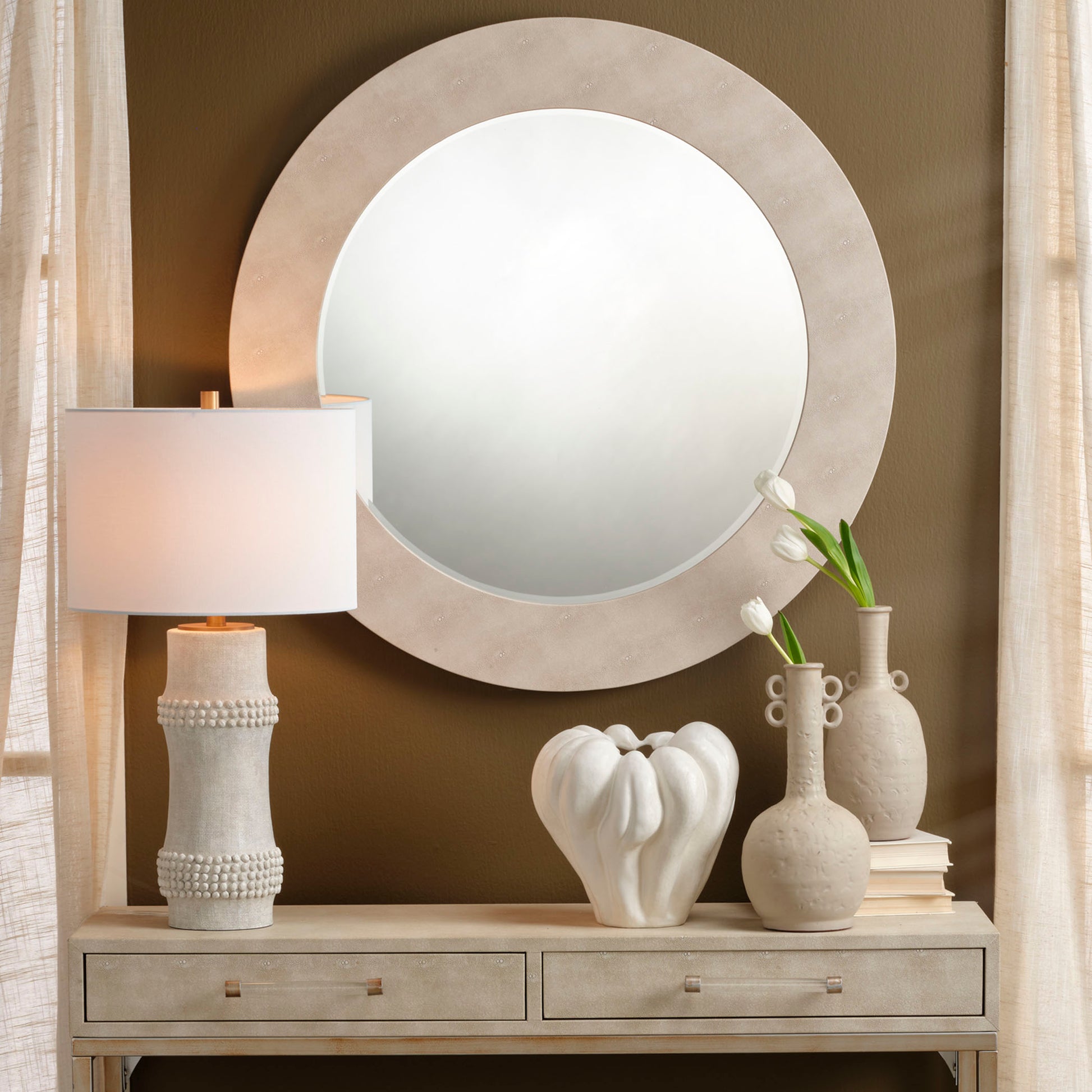 Rail Polyresin Table Lamp with Linen Shade by Jamie Young