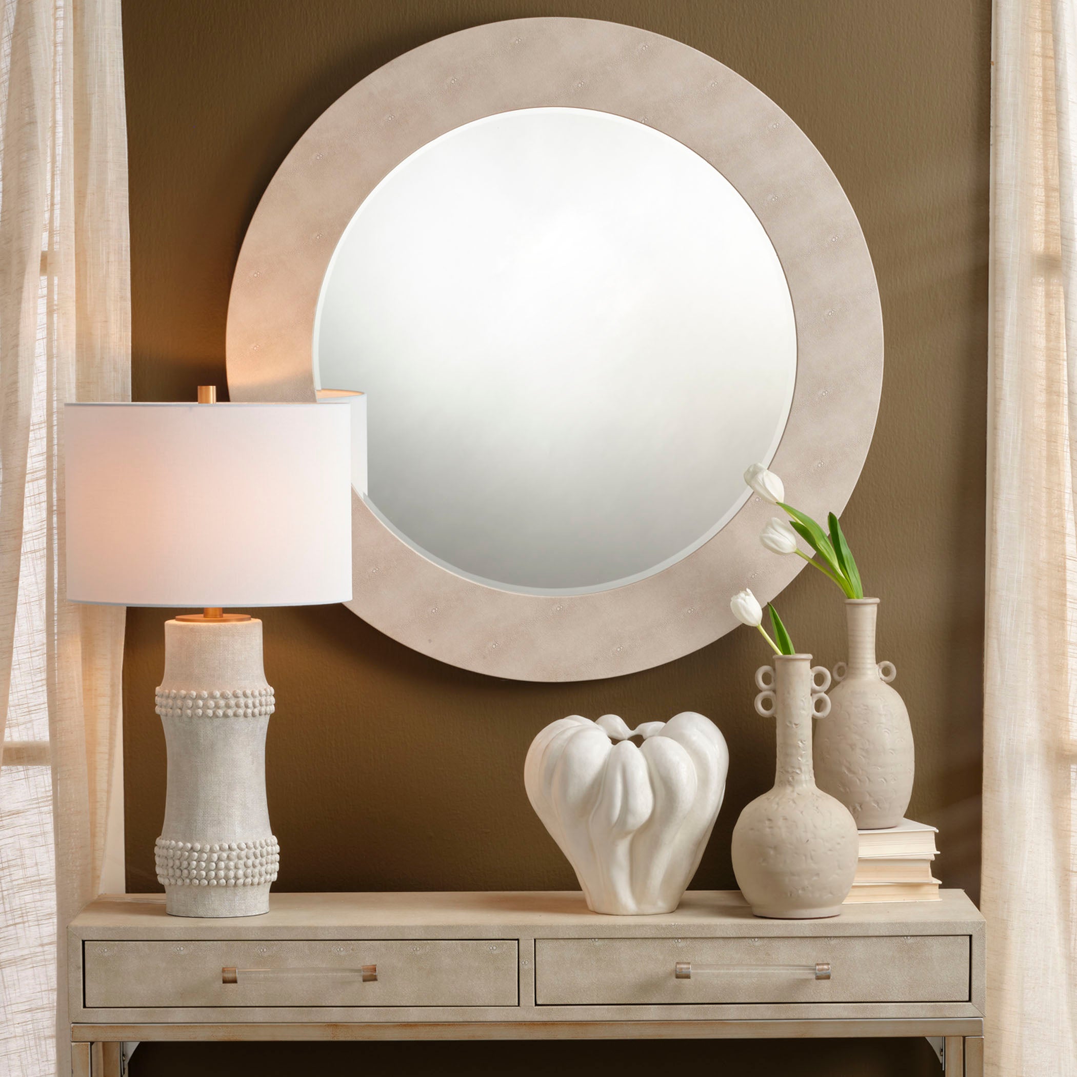 Rail Polyresin Table Lamp with Linen Shade by Jamie Young