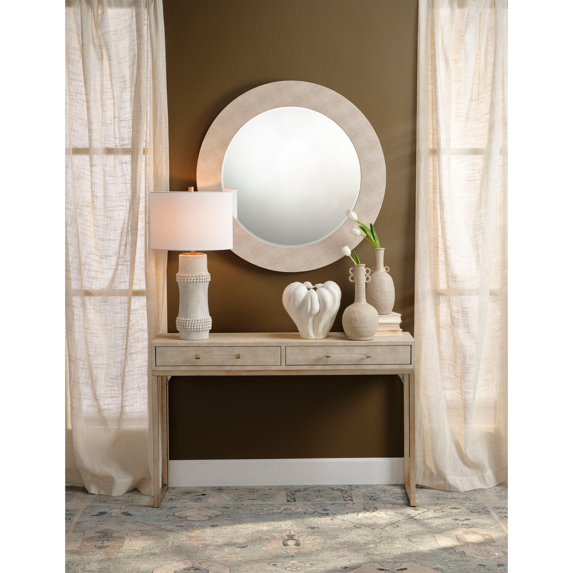 Rail Polyresin Table Lamp with Linen Shade by Jamie Young