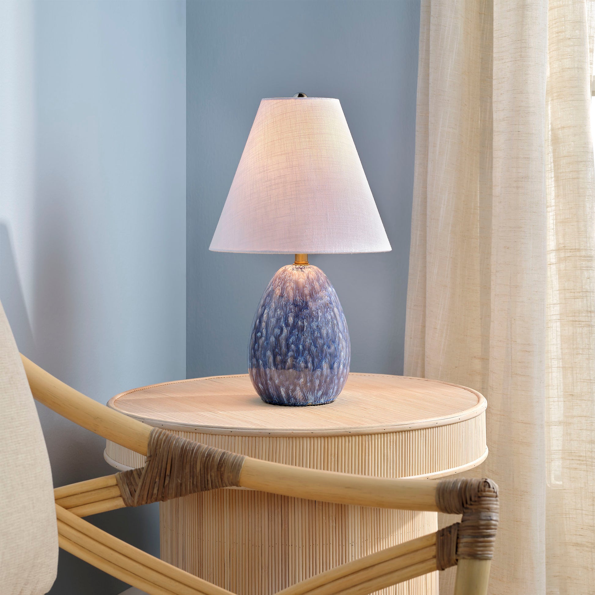 Raindrop Ceramic Table Lamp with Linen Shade by Jamie Young