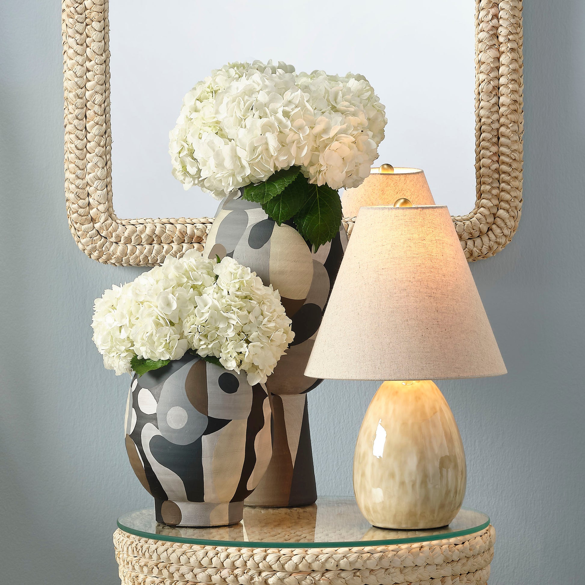 Raindrop Ceramic Table Lamp with Linen Shade by Jamie Young