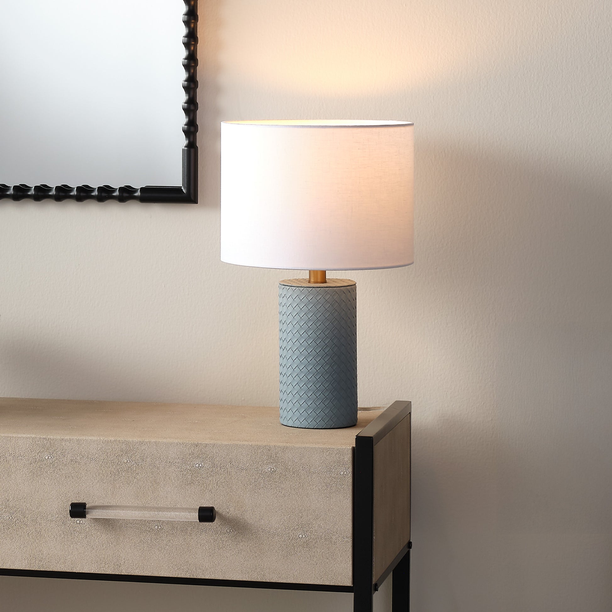 Roman Leather Table Lamp with Linen Shade by Jamie Young